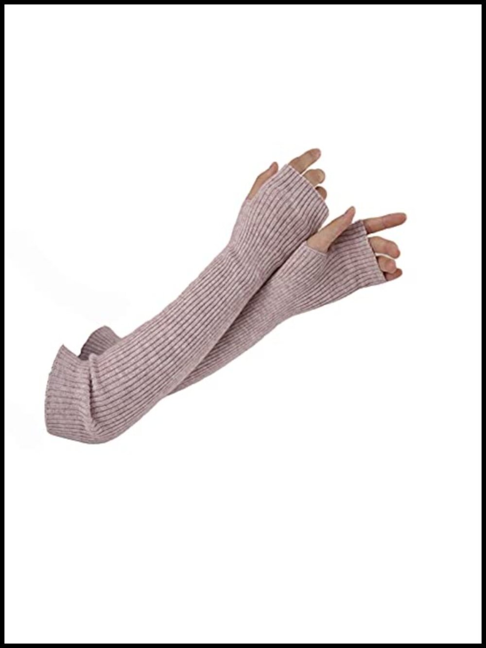 Wool Blend Ribbed Knit Fingerless Arm Warmers with Thumb Hole